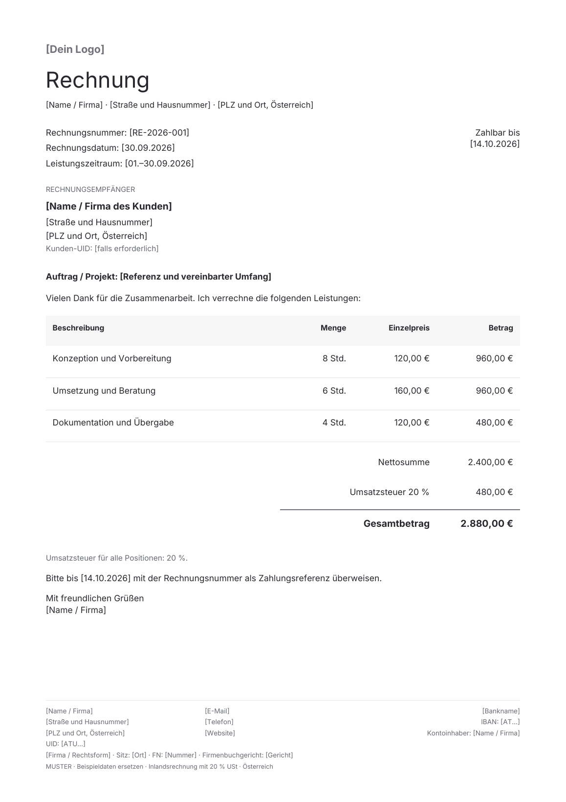 Rechnungsdesign Standard, Farbe Design-Standard